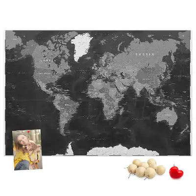 Printed Cork Memo Board Black world map