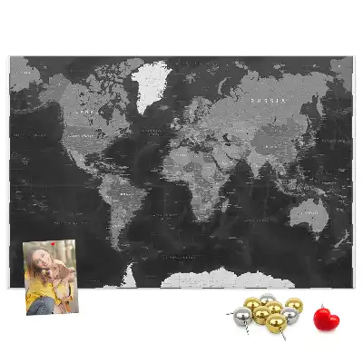 Printed Black World Map Cork Memo Board
