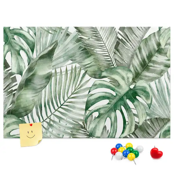 Cork memo board with plant leaves design
