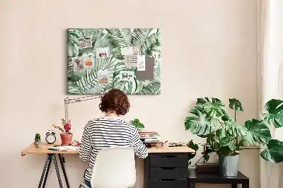 Cork memo board with plant leaves design