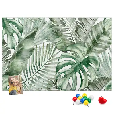 Cork memo board with plant leaves design