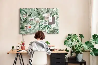 Cork memo board with plant leaves design