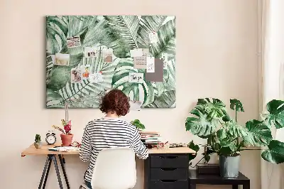 Cork memo board with plant leaves design