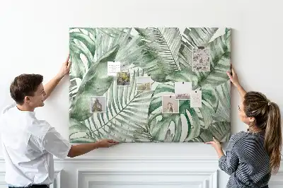 Cork memo board with plant leaves design