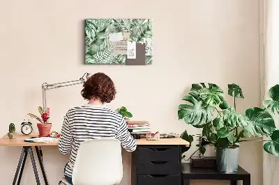 Cork memo board with plant leaves design