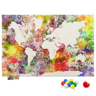 Watercolor World Map Printed Cork Board