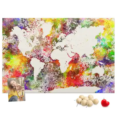 Printed Cork Board Watercolor world map