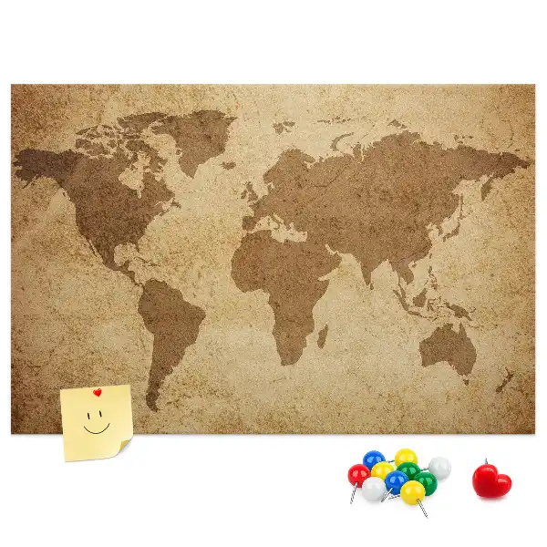 Vintage World Map Printed Cork Board