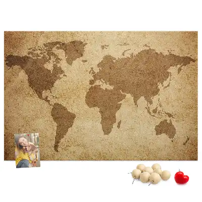 Printed Cork Board Vintage world map