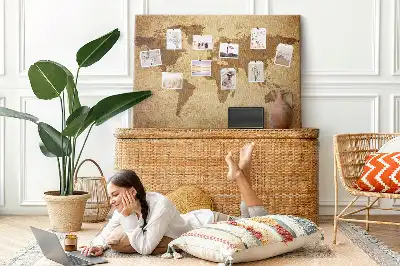 Printed Cork Board Vintage world map