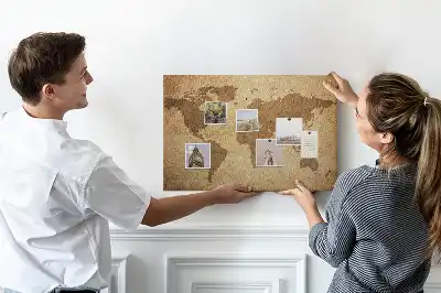 Vintage World Map Printed Cork Board
