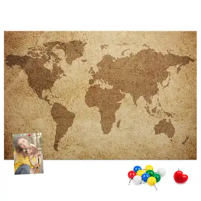 Printed Cork Board Vintage world map