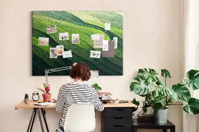 Printed Cork Memo Board Abstract Green Fields