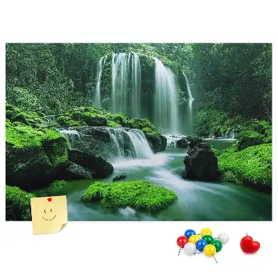 Cork memo board with waterfall among moss design