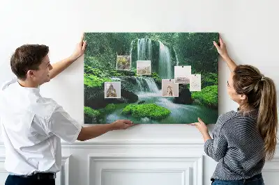 Cork memo board with waterfall among moss design