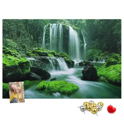 Cork memo board with waterfall among moss design