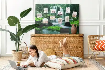 Cork memo board with waterfall among moss design