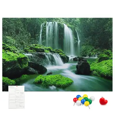 Cork memo board with waterfall among moss design