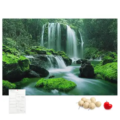 Cork memo board with waterfall among moss design
