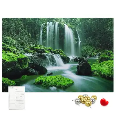 Cork memo board with waterfall among moss design