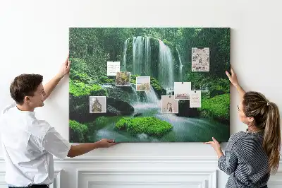 Cork memo board with waterfall among moss design