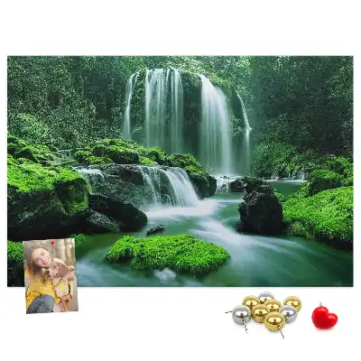 Cork memo board with waterfall among moss design