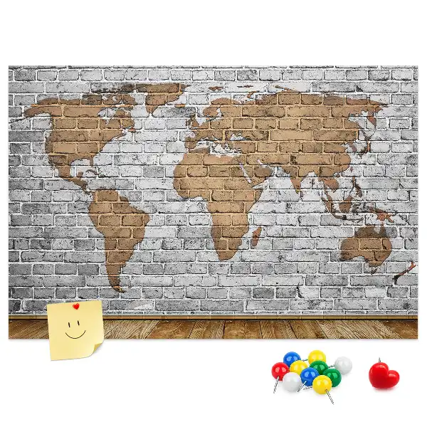 Printed Cork Board World Map Brick Design