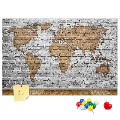 Printed Cork Board World Map Brick Design
