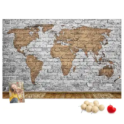 Printed Cork Board World Map Brick Design