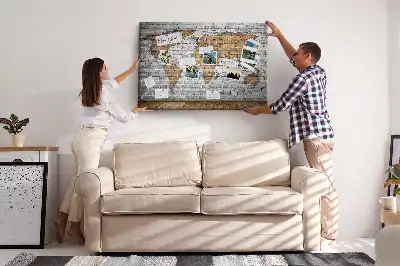 Printed Cork Board World Map Brick Design