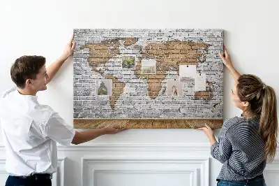 Printed Cork Board World Map Brick Design