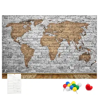 Printed Cork Board World Map Brick Design