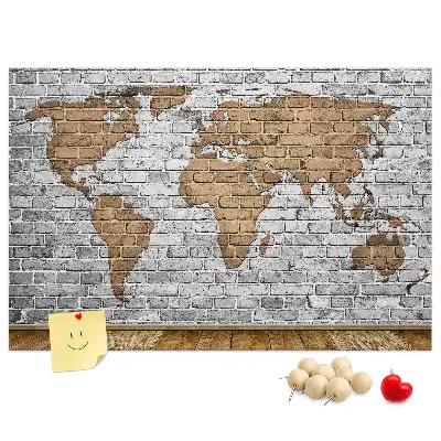 Printed Cork Board World Map Brick Design