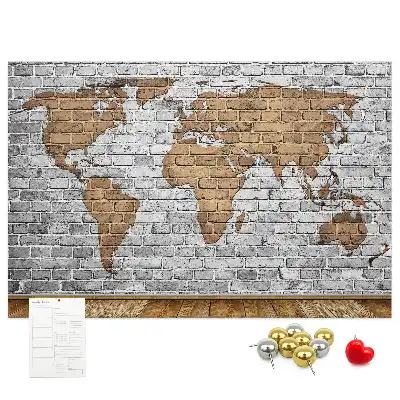 Printed Cork Board World Map Brick Design