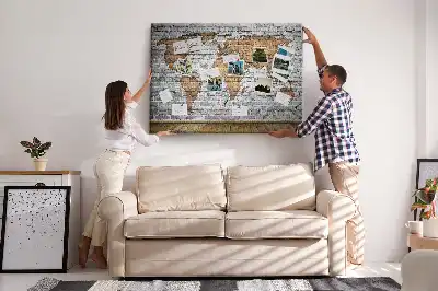 Printed Cork Board World Map Brick Design