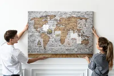 Printed Cork Board World Map Brick Design