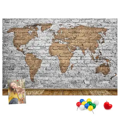Printed Cork Board World Map Brick Design