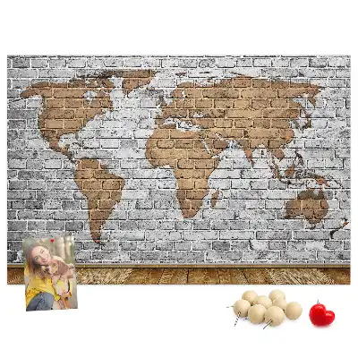 Printed Cork Board World Map Brick Design
