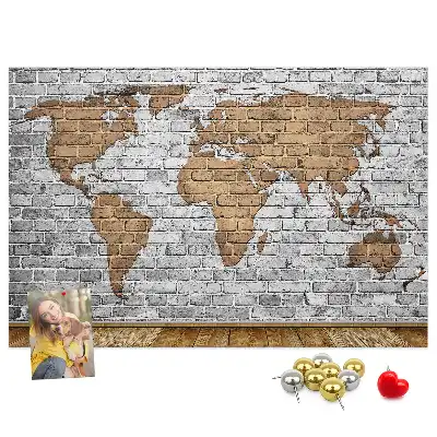 Printed Cork Board World Map Brick Design