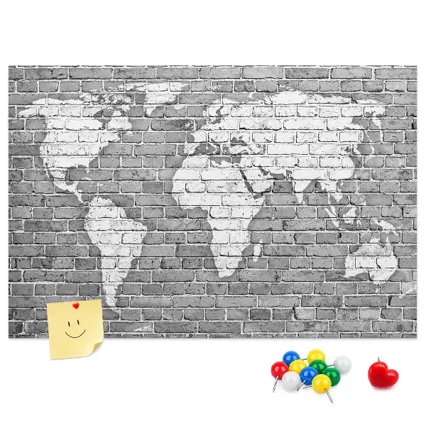Printed World Map on Bricks Cork Memo Board