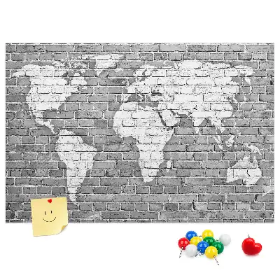 Printed World Map on Bricks Cork Memo Board