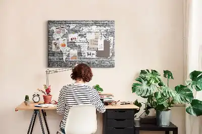 Printed World Map on Bricks Cork Memo Board