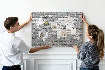 Printed World Map on Bricks Cork Memo Board