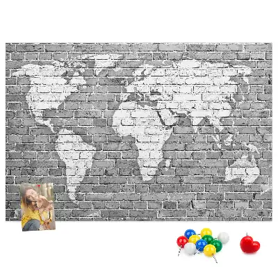 Printed World Map on Bricks Cork Memo Board