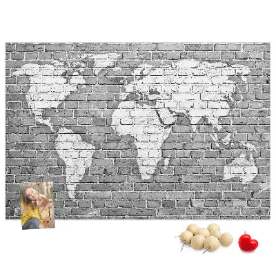 Printed World Map on Bricks Cork Memo Board