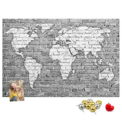 Printed World Map on Bricks Cork Memo Board