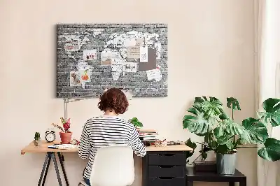 Printed World Map on Bricks Cork Memo Board