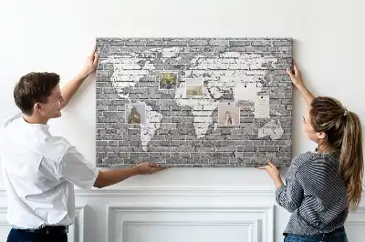 Printed World Map on Bricks Cork Memo Board