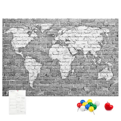 Printed World Map on Bricks Cork Memo Board