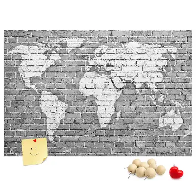 Printed World Map on Bricks Cork Memo Board
